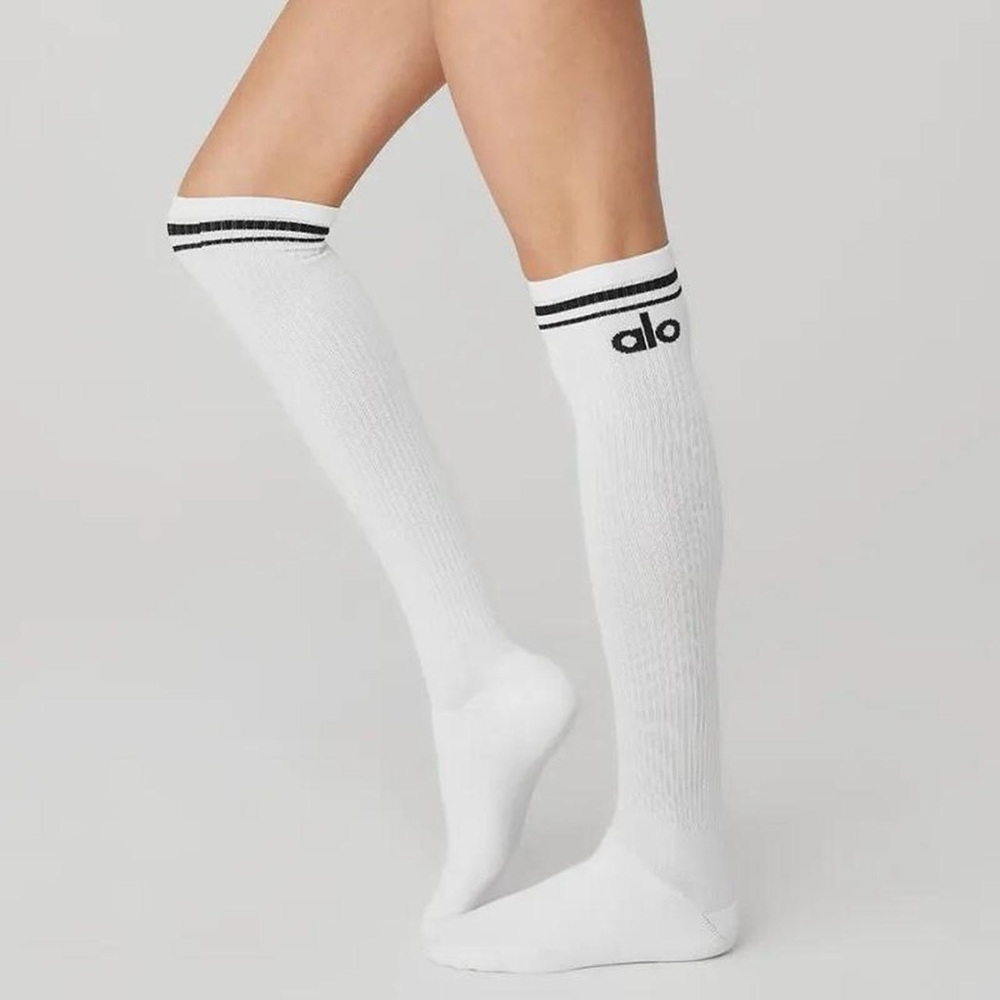 Alo Knee High Throwback Barre Sock in White and Black